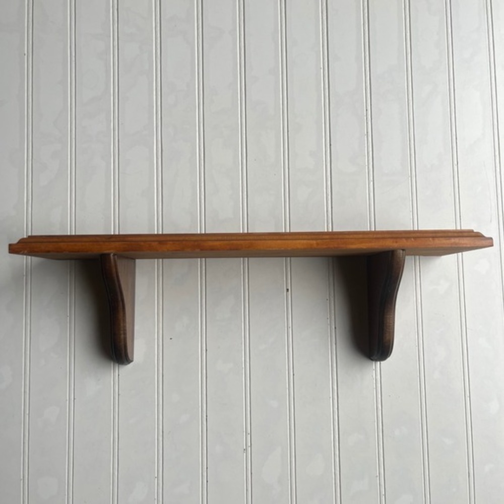 Vintage Wood Floating Wall Shelf Brown Rustic Corbel Bracket Display Ledge 18in